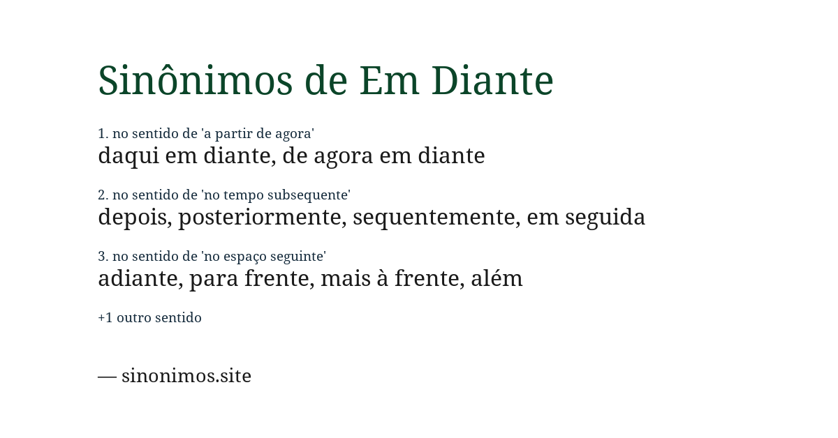 Sinônimo de em diante