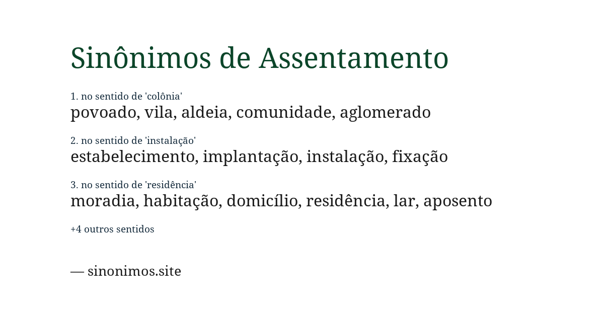 Sinônimo de assentamento