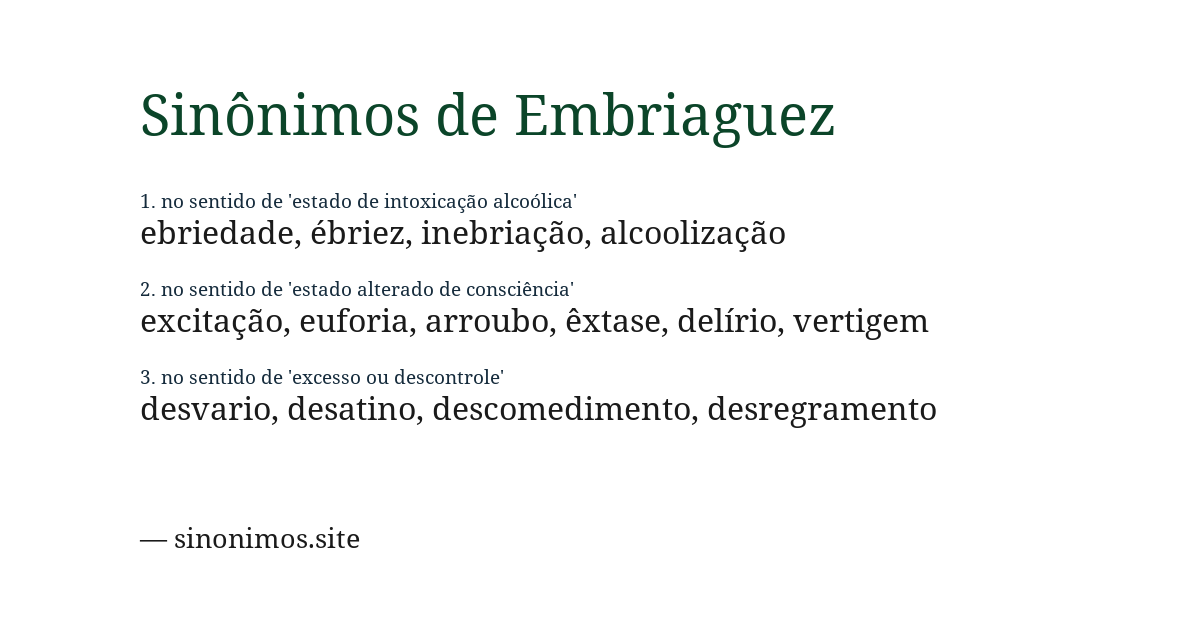 Sinônimo de embriaguez
