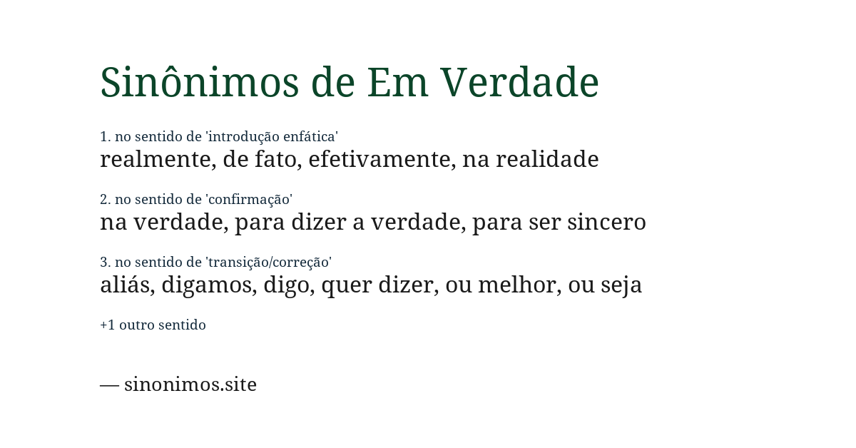 Sinônimo de em verdade
