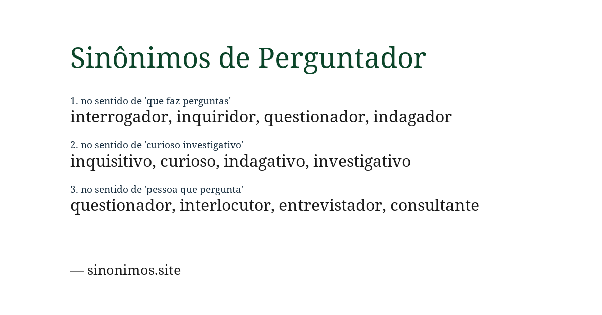 Sinônimo de perguntador