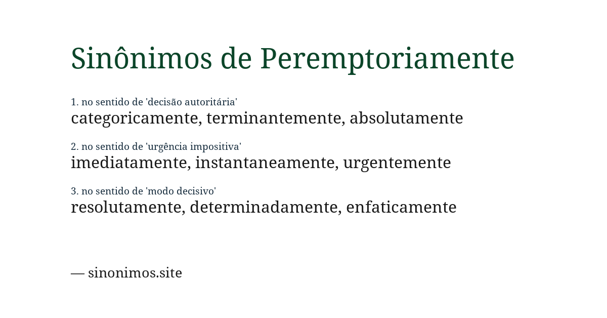 Sinônimo de peremptoriamente