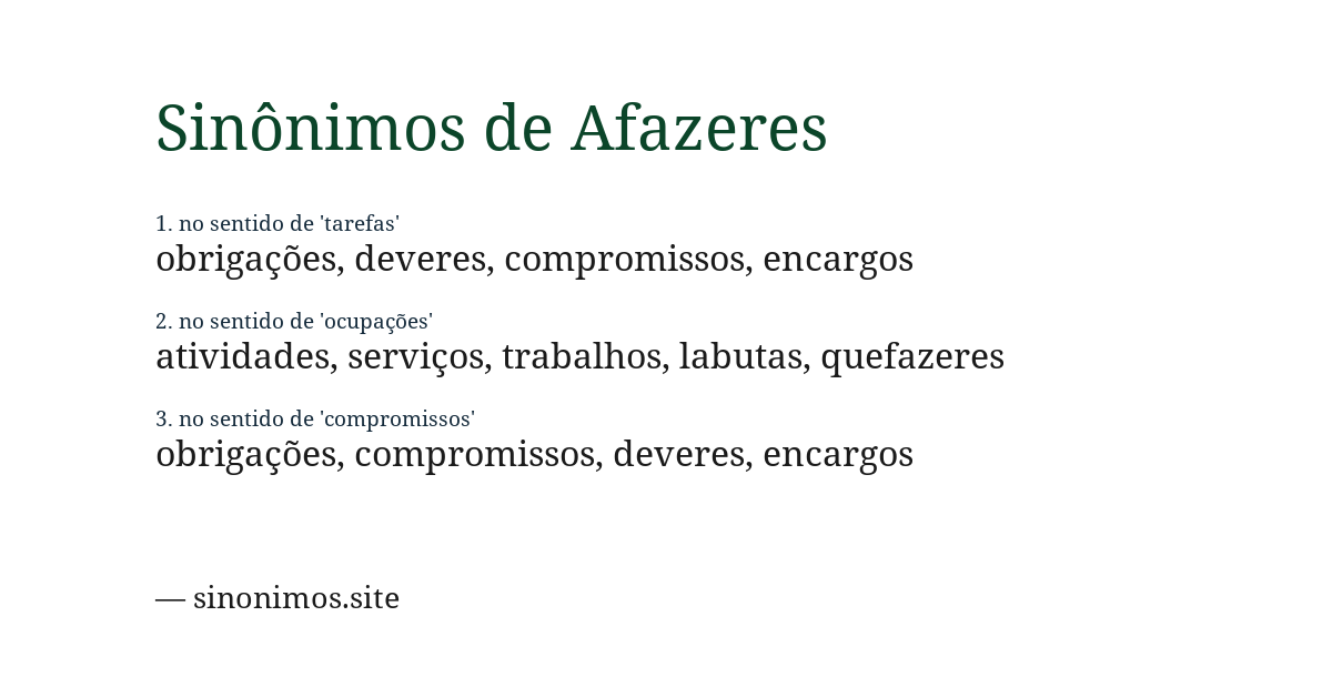 Sinônimo de afazeres