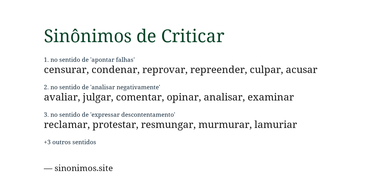 Sinônimo de criticar