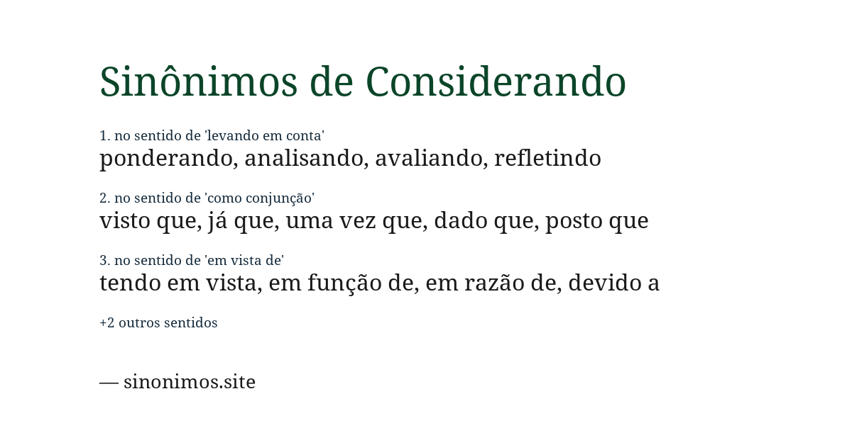Sinônimo de considerando