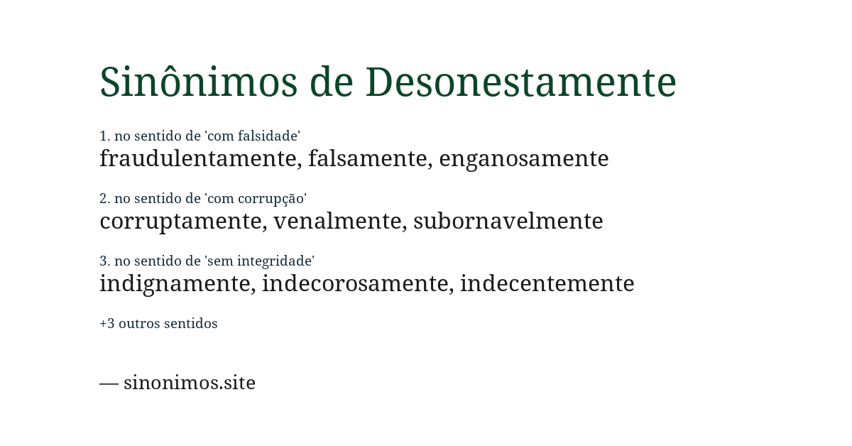 Sinônimo de desonestamente