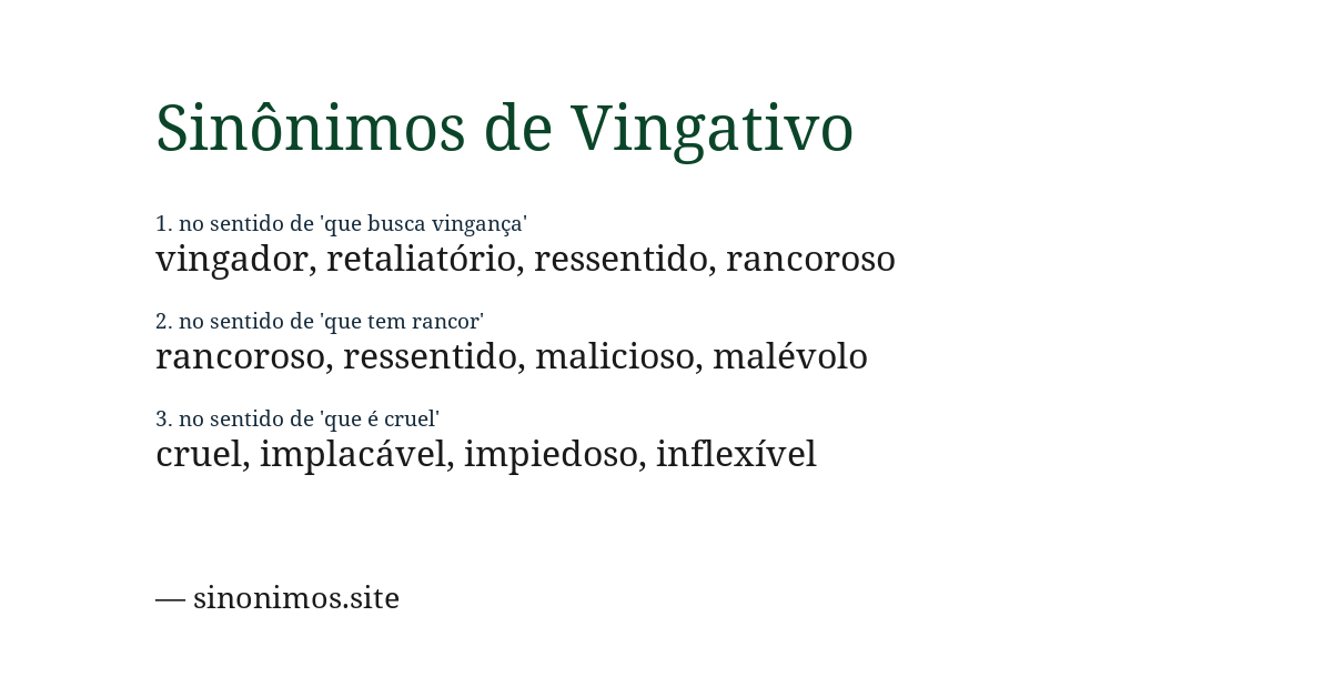 Sinônimo de vingativo